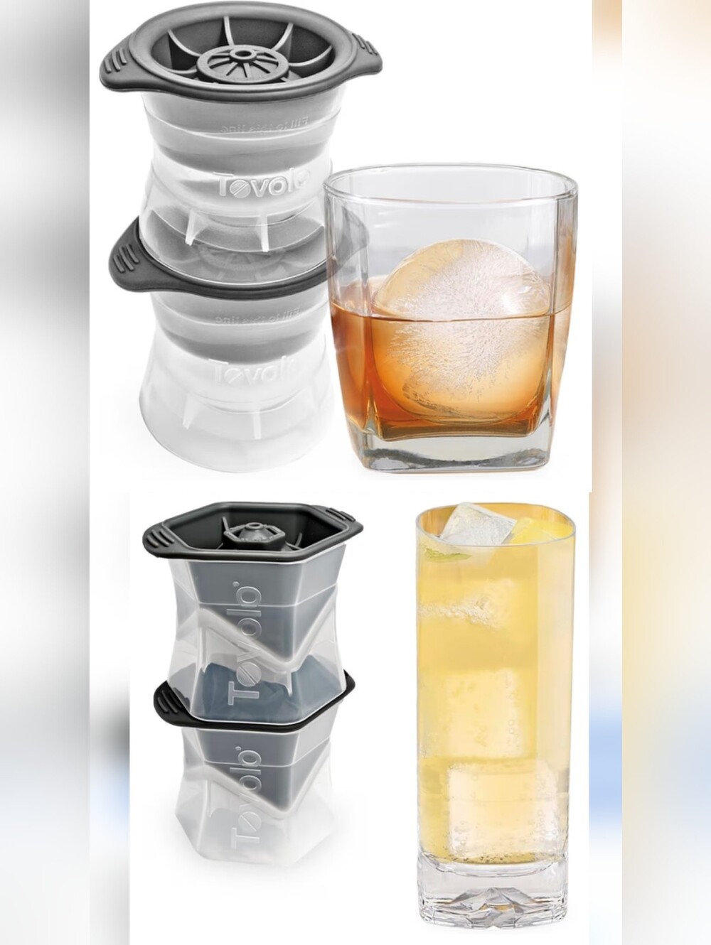 Set of 4 Tovolo Ice Molds: 2 Spheres & 2 XL Cubes for Whisky/Cocktails, BPA Free
